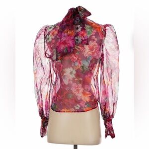 Anthropologie Sheer Floral Tie-Neck Blouse - worn once
